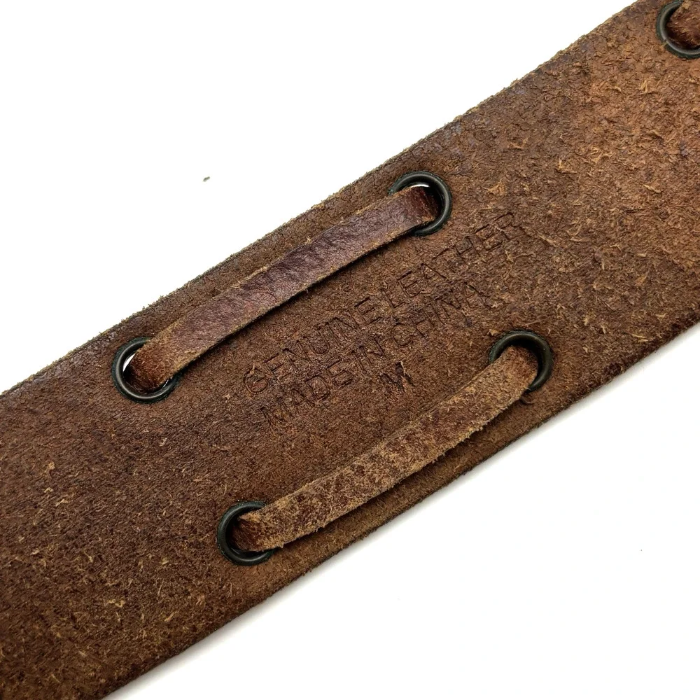 Vintage Y2K American Eagle Brown Leather X-laced Double Prong Belt M 32-36